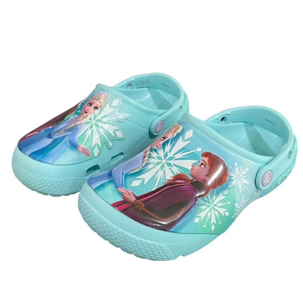 CROCS Kids size 3 with Frozen ll Disney Princesses Aqua & White shoes Anna Elsa